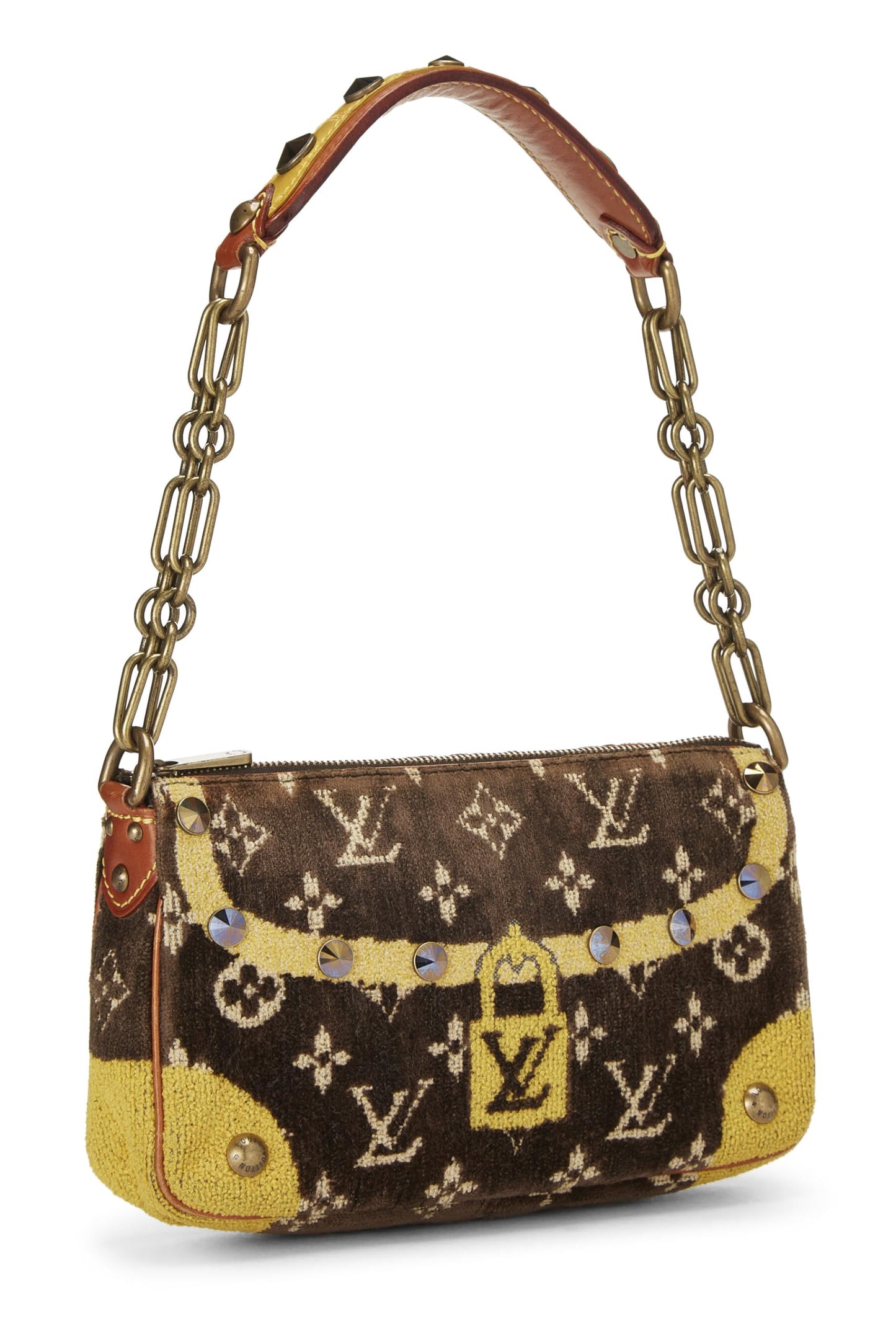 Louis Vuitton, Pochette Trompe L'oeil de terciopelo con monograma marrón y amarillo Pre-Loved, Marrón