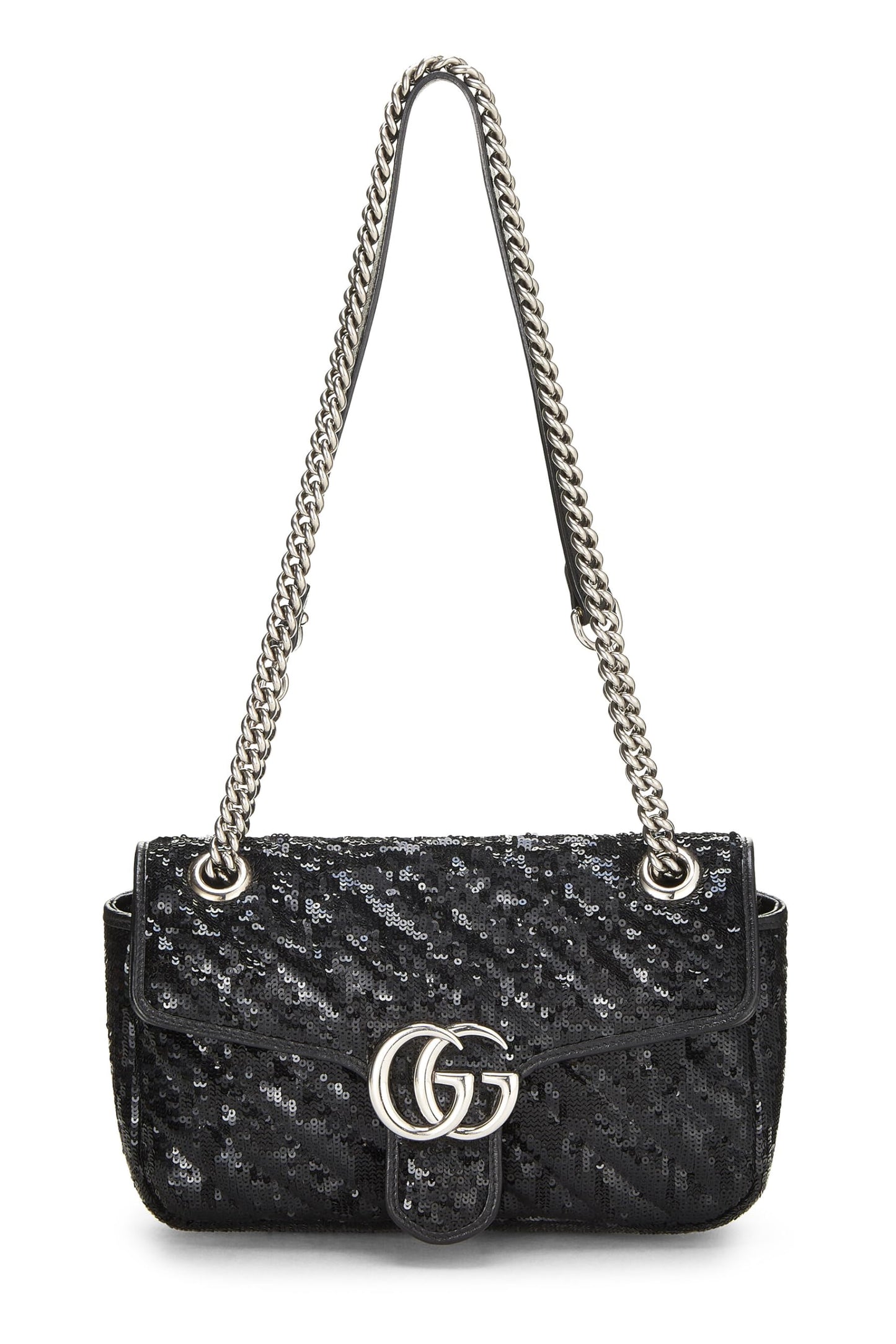 Gucci, Bolso de hombro pequeño GG Marmont con lentejuelas negras Pre-Loved, Negro