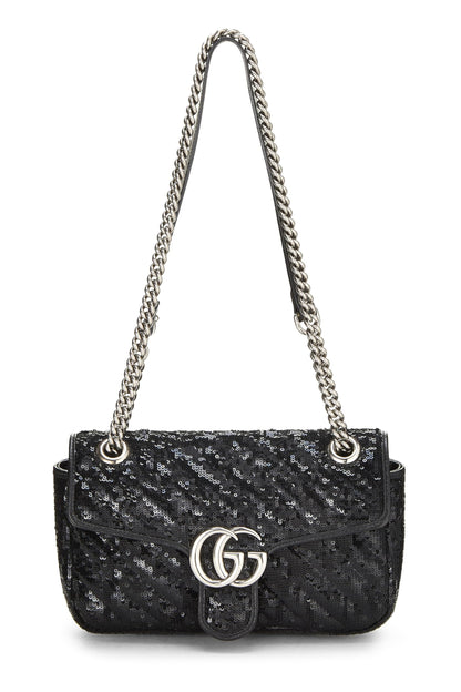 Gucci, Pre-Loved Black Sequin GG Marmont Shoulder Bag Small, Black