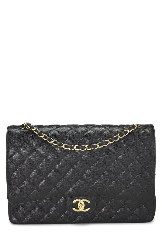 Chanel, Pre-Loved Black Quilted Caviar New Classic Double Flap Maxi, Black