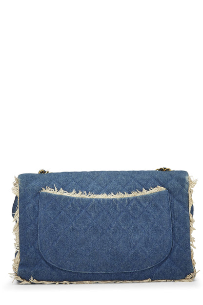 Chanel, Pre-Loved Blue Quilted Denim Half Flap Maxi, Blue