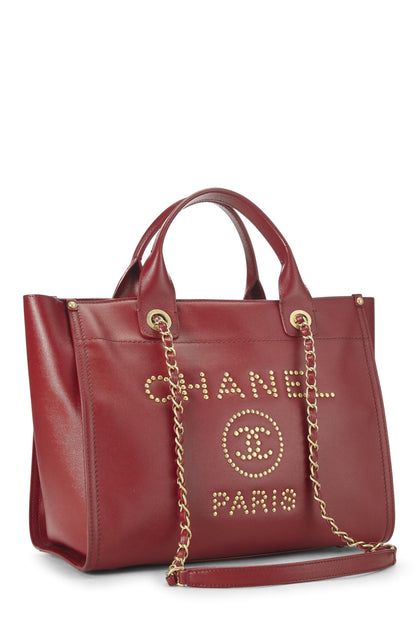 Chanel, Deauville Small en cuir rouge d'occasion, rouge