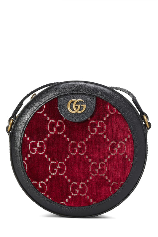 Gucci, sac à bandoulière rond GG Marmont en velours bordeaux d'occasion, mini, bordeaux