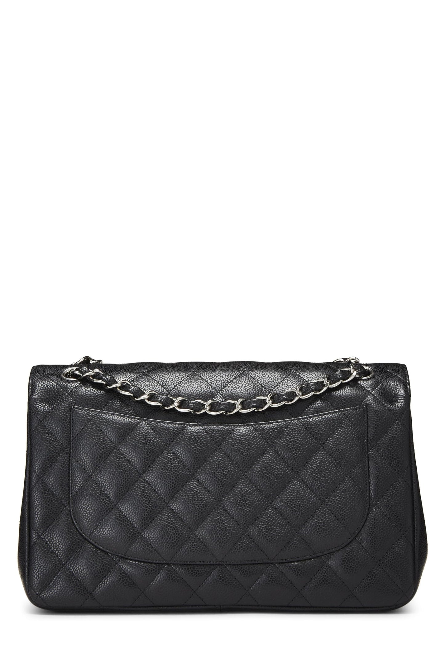 Chanel, Caviar acolchado negro Pre-Loved New Classic Jumbo con doble solapa, Negro