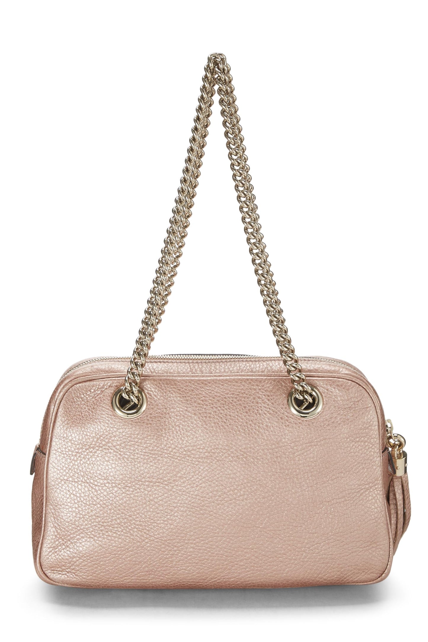 Gucci, sac à bandoulière Soho en cuir grainé rose métallisé d'occasion, rose