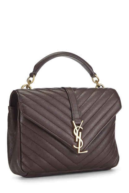 Yves Saint Laurent, Pre-Loved Borgoña Chevron Leather College Medium, Borgoña