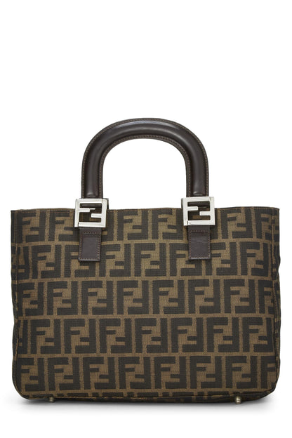 Fendi, sac à main en toile marron Zucca, petit modèle, d'occasion, marron