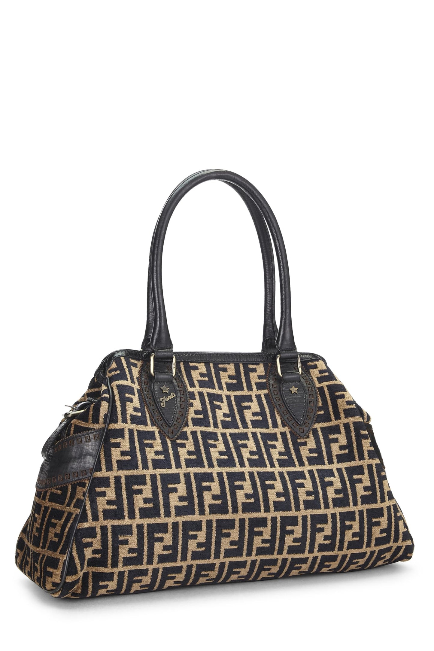 Fendi, sac en velours Zucca noir et beige d'occasion Du Jour Medium, marron