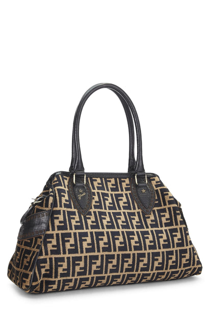 Fendi, Bolso Du Jour mediano de terciopelo Zucca negro y beige Pre-Loved, Marrón