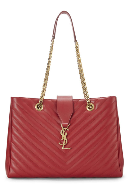 Yves Saint Laurent, Pre-Loved Red Grainy Monogram Shopping Bag, Red