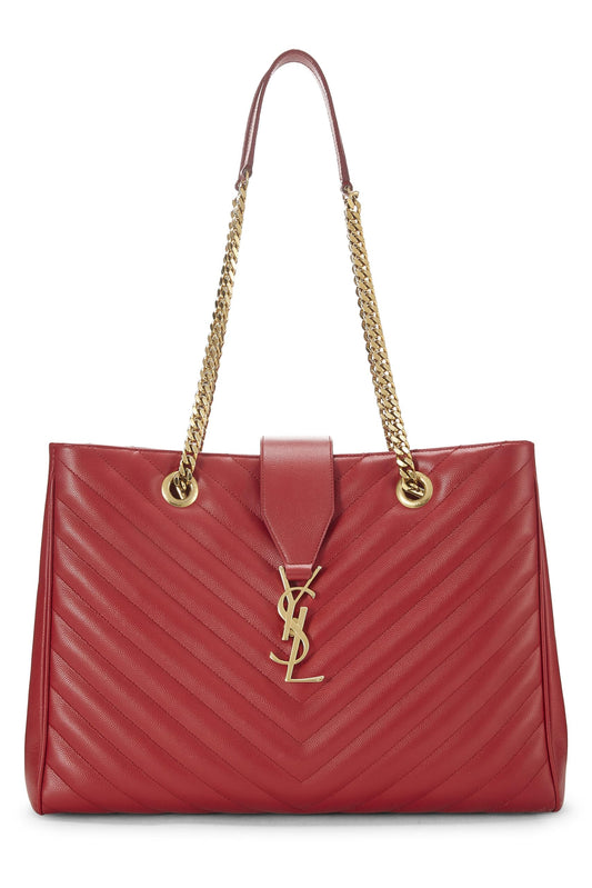 Yves Saint Laurent, sac cabas à monogramme granuleux rouge d'occasion, rouge