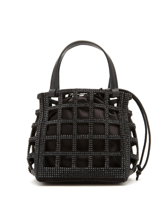 Oscar de la Renta, Mini sac fourre-tout carré à grille en cristal, noir