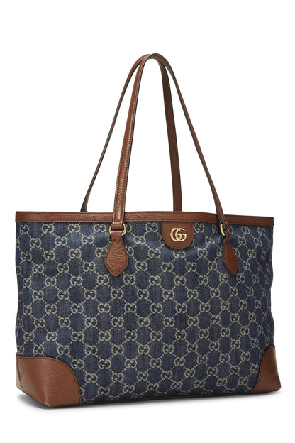 Gucci, sac fourre-tout Ophidia Medium en denim bleu GG d'occasion, bleu