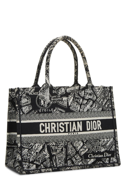 Dior, Sac fourre-tout Plan de Paris en toile blanche et noire, taille moyenne, noir