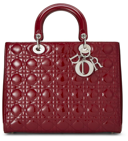 Dior, Lady Dior Large en cuir verni rouge Cannage d'occasion, rouge