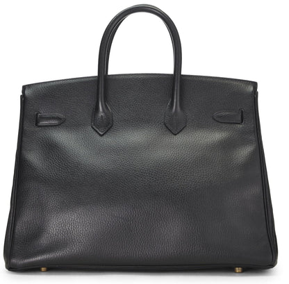 Hermès, Pre-Loved Black Ardennes Birkin 35, Negro