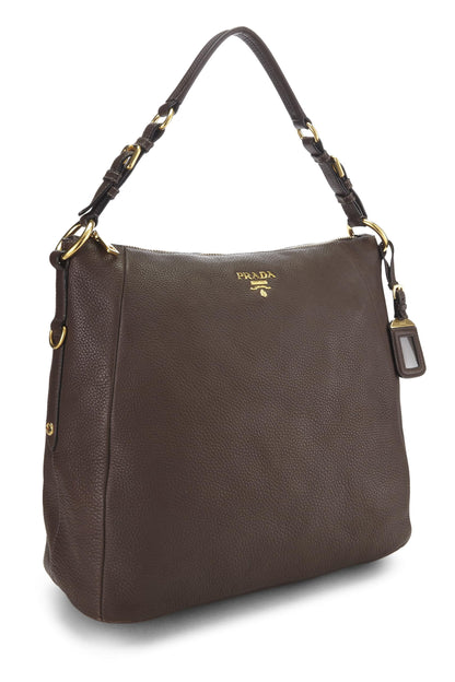 Prada, Pre-Loved Brown Vitello Daino Hobo, Brown