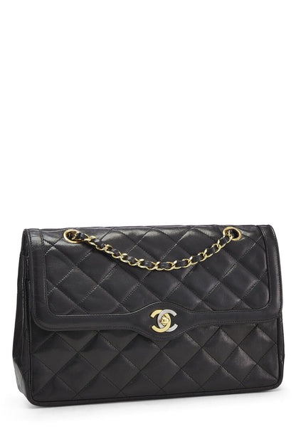 Chanel, Jumbo Double Flap en cuir d'agneau matelassé noir d'occasion, édition limitée Paris, noir