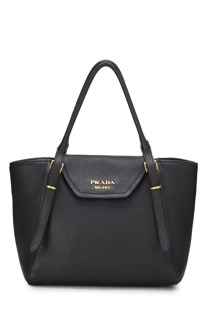 Prada, Bolso tote convertible con asa superior Vitello Daino en negro Pre-Loved, Negro