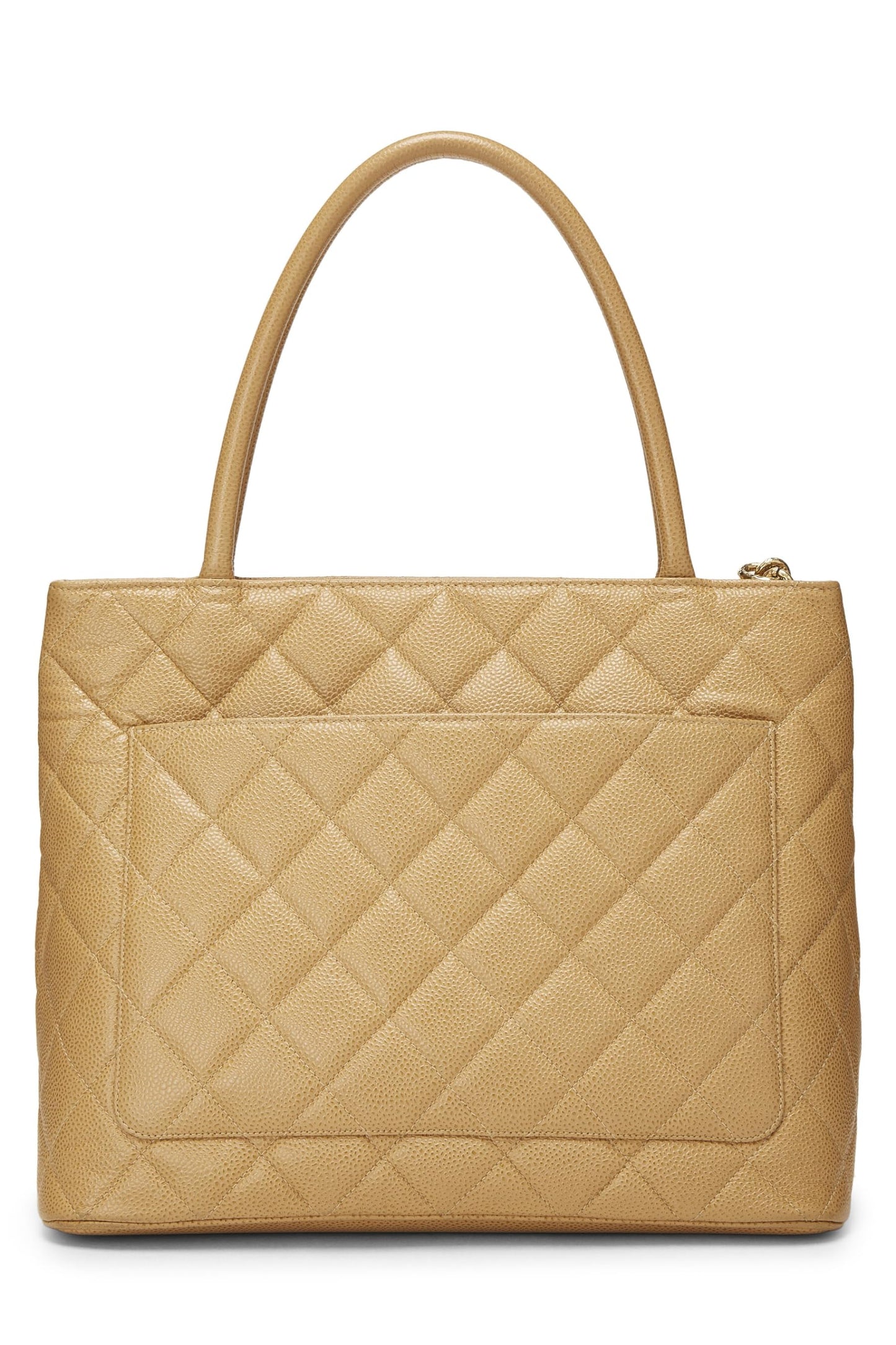 Chanel, sac fourre-tout matelassé à médaillon en caviar beige d'occasion, beige