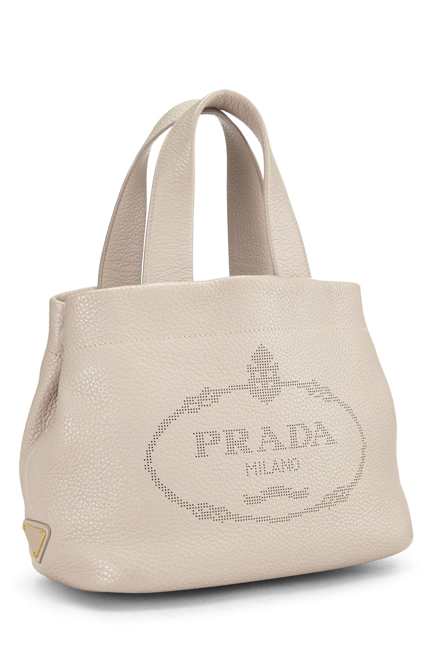 Prada, sac à main à logo perforé rose Vitello Daino d'occasion, rose