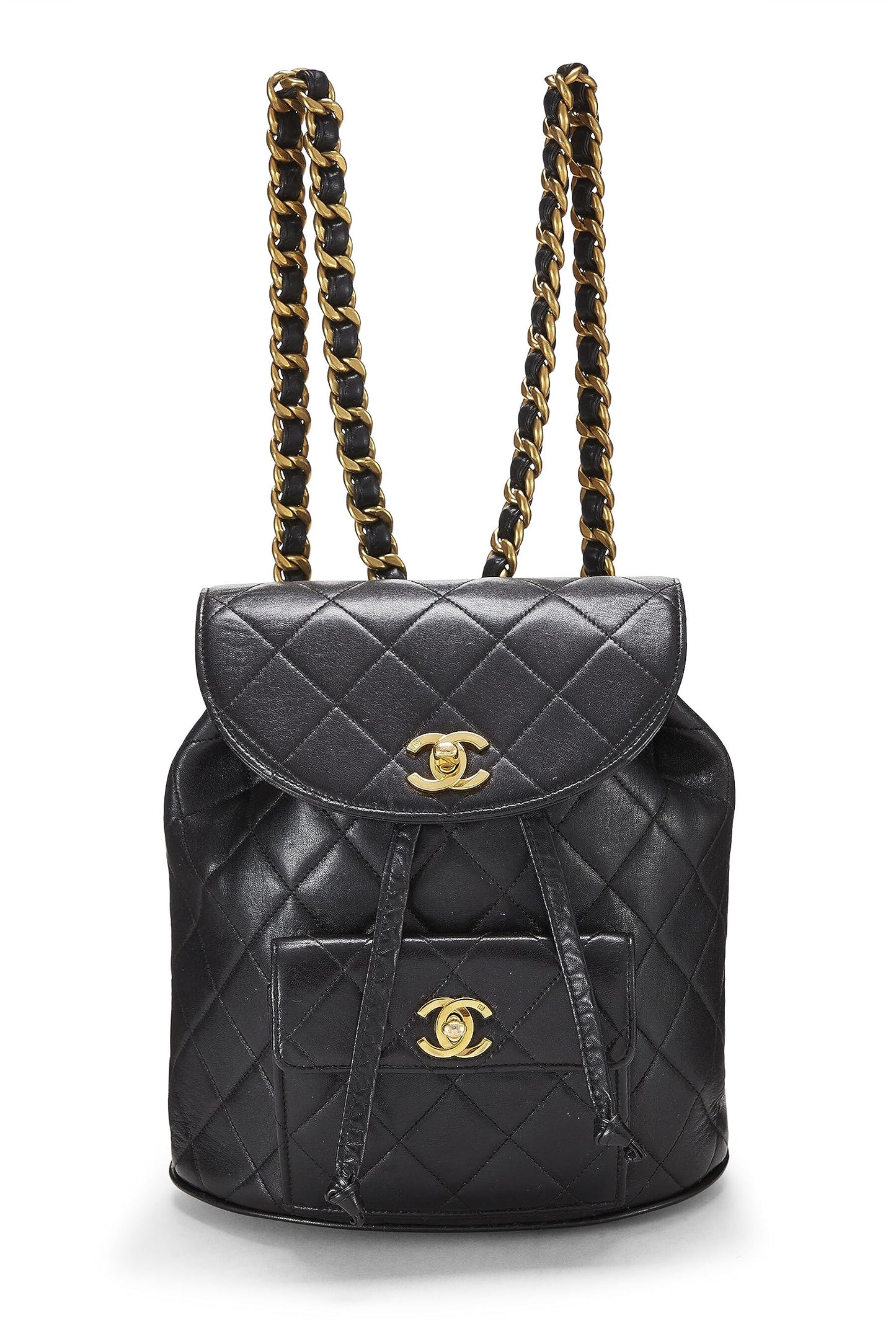 Chanel, Mochila clásica mediana 'CC' de piel de cordero acolchada negra Pre-Loved, Negro