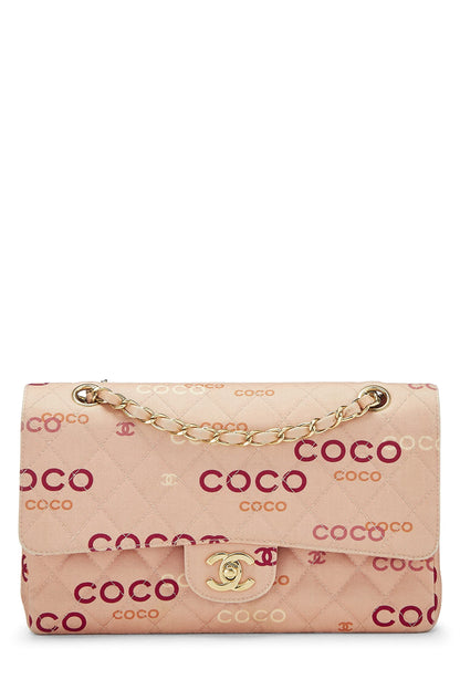 Chanel, Pre-Loved Lona acolchada rosa Coco Classic con doble solapa mediana, Rosa