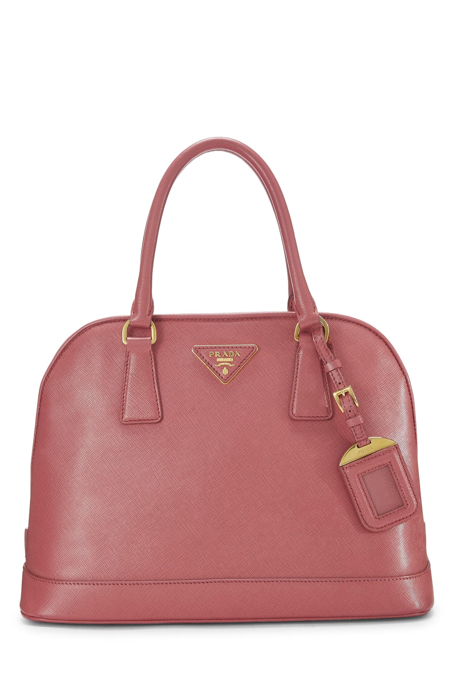 Prada, sac à main dôme en saffiano rose d'occasion, rose