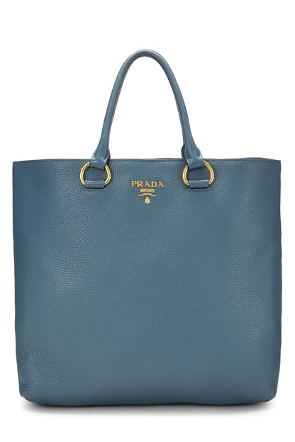 Prada, sac cabas convertible Vitello Daino bleu d'occasion de taille moyenne, bleu