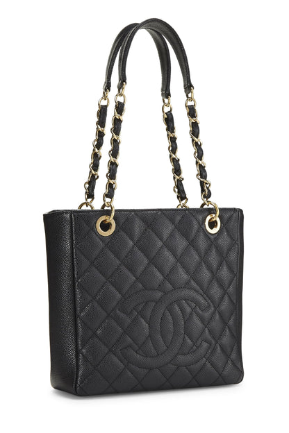 Chanel, Pre-Loved Black Quilted Caviar Petite Shopping Tote (PST), Black