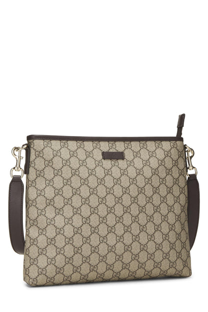 Gucci, sac messager plat zippé en toile GG Supreme marron d'origine d'occasion, marron