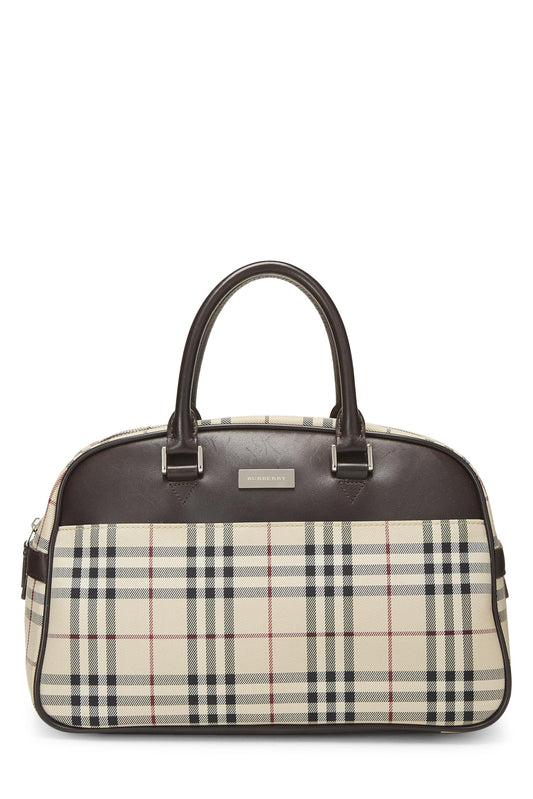 Burberry, sac à main bowler marron House Check de taille moyenne, d'occasion, marron