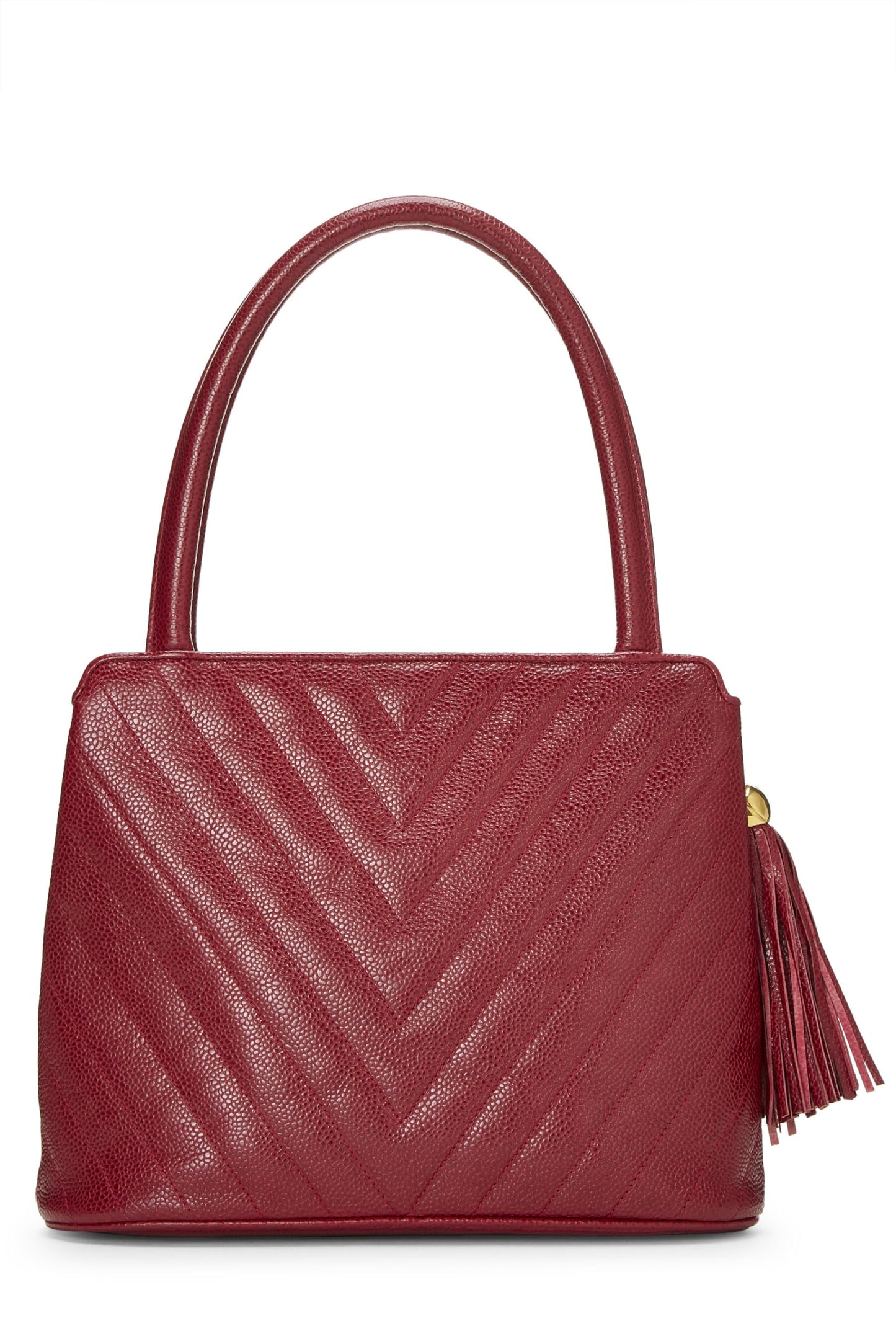 Chanel, Pre-Loved Red Quilted Caviar Handbag, Burgundy