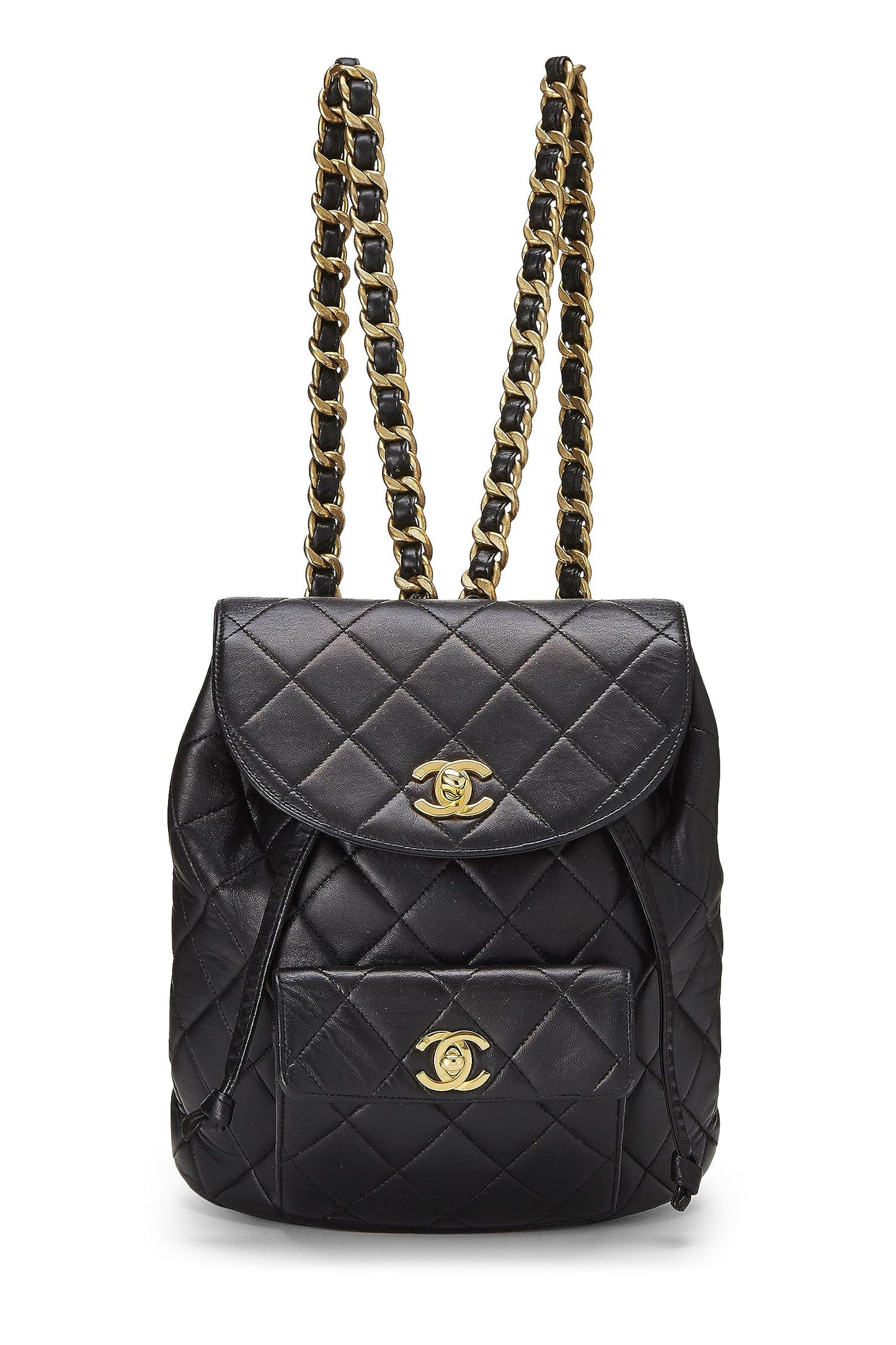 Chanel, Mochila clásica mediana 'CC' de piel de cordero acolchada negra Pre-Loved, Negro