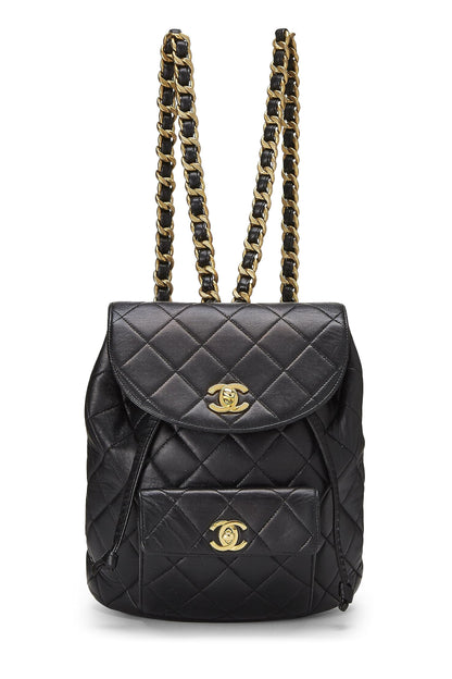 Chanel, Mochila clásica pequeña 'CC' de piel de cordero acolchada negra Pre-Loved, Negro