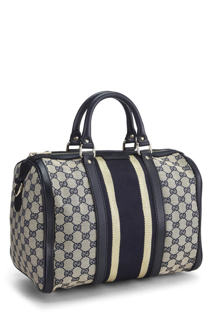 Gucci, sac Boston en toile GG bleu marine d'occasion de taille moyenne, bleu marine