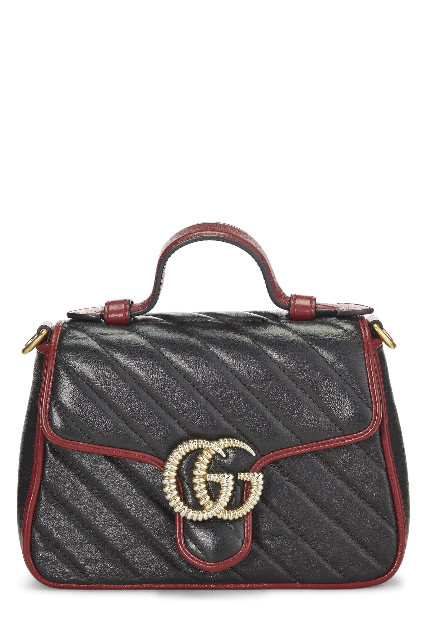 Gucci, Mini sac à main en cuir noir GG Marmont Torchon, d'occasion, multicolore