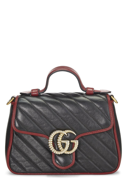 Gucci, Pre-Loved Black Leather Torchon GG Marmont Top Handle Bag Mini, Multi