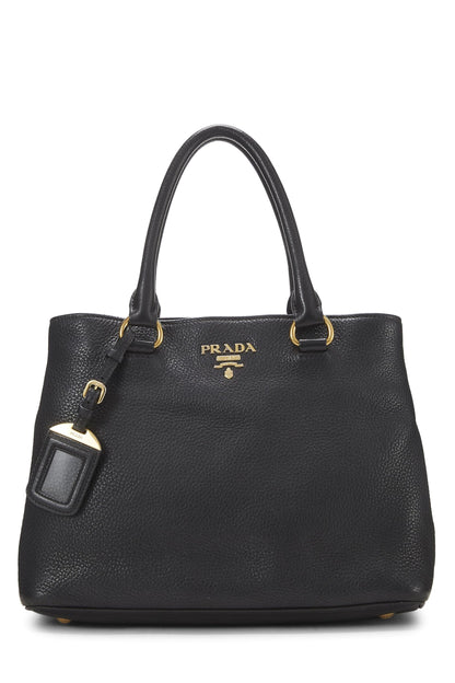 Prada, sac à main convertible Vitello Daino noir d'occasion, petit modèle, noir