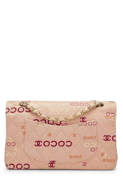 Chanel, Sac à main Coco Classic Double Flap Medium en toile matelassée rose d'occasion, rose