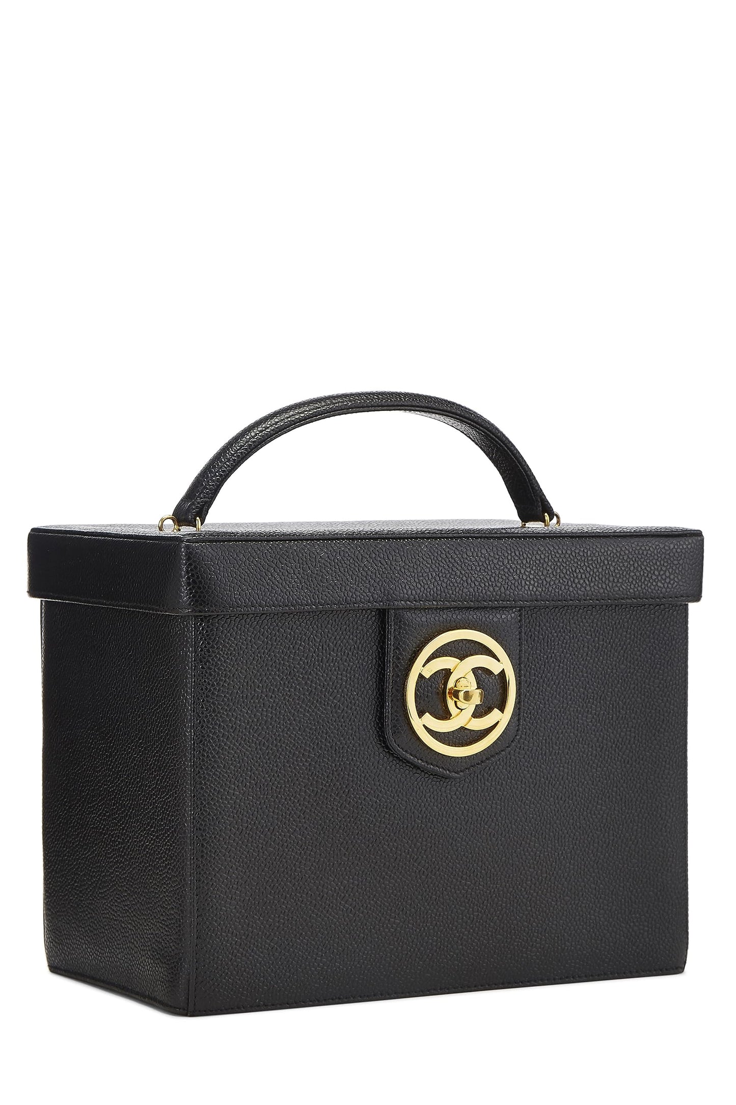 Chanel, trousse de toilette Black Caviar Circle 'CC' d'occasion, grande taille, noire