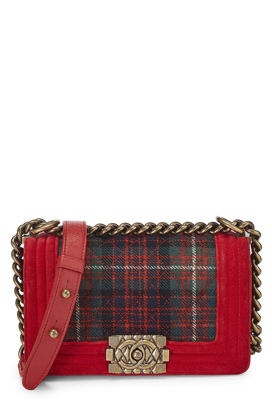 Chanel, Pre-Loved Paris-Edinburgh Red Tartan Velvet Boy Bag Small, Red