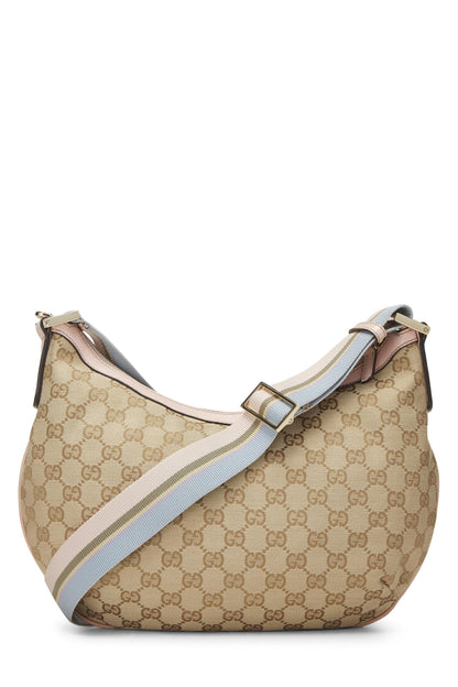 Gucci, sac messager Web en toile GG rose d'occasion, grand modèle, rose