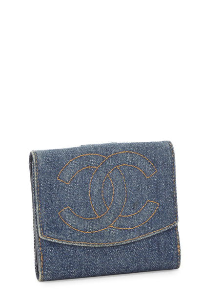 Chanel, portefeuille « CC » en denim bleu d'occasion, bleu