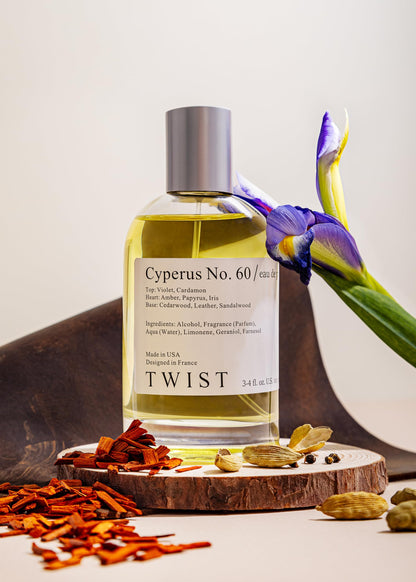 Twist - Cyperus No. 60 - Eau De Parfum inspirado en Santal 33, unisex de larga duración, perfume, sin parabenos, vegano, ingredientes limpios, fragancia unisex - Spray 100 ml | 3,4 fl. oz.