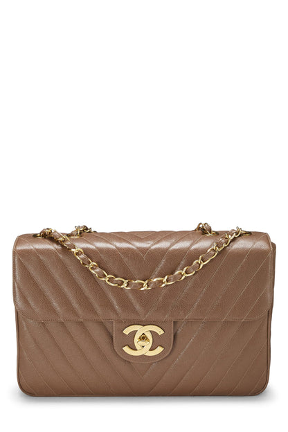 Chanel, Pre-Loved Brown Chevron Caviar Half Flap Maxi, Brown