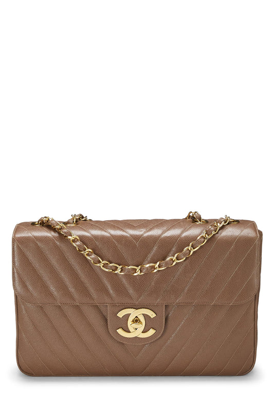 Chanel, Pre-Loved Brown Chevron Caviar Half Flap Maxi, Brown