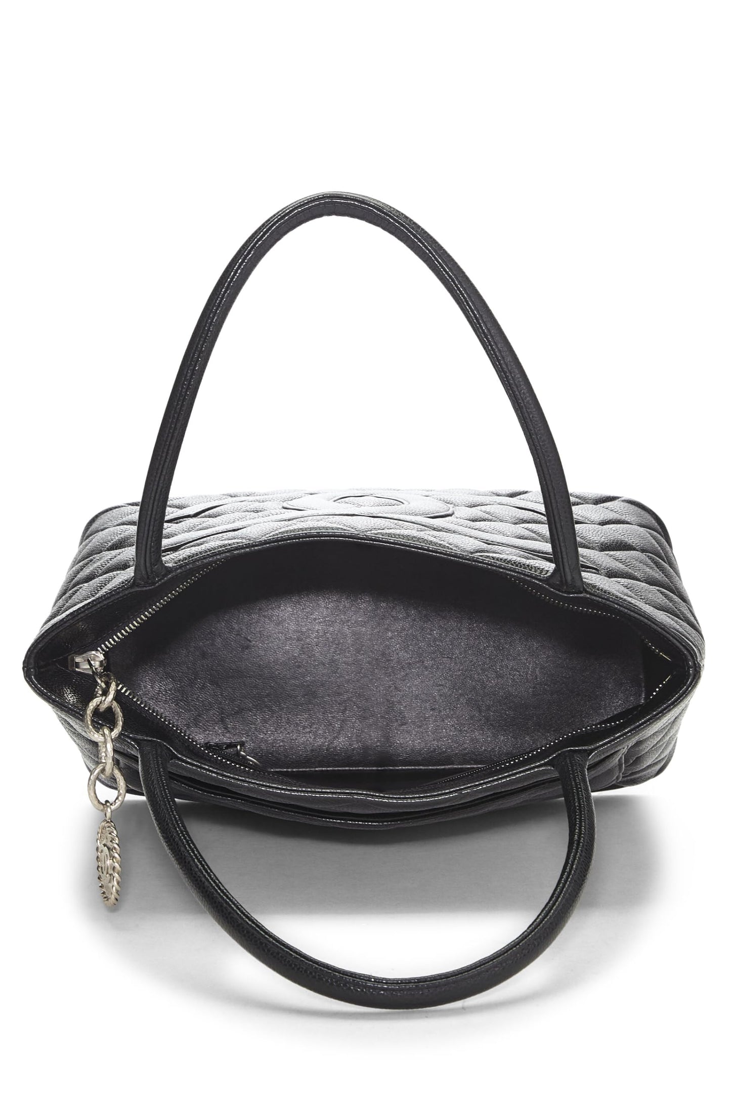 Chanel, Pre-Loved Black Quilted Caviar Medallion Tote, Black