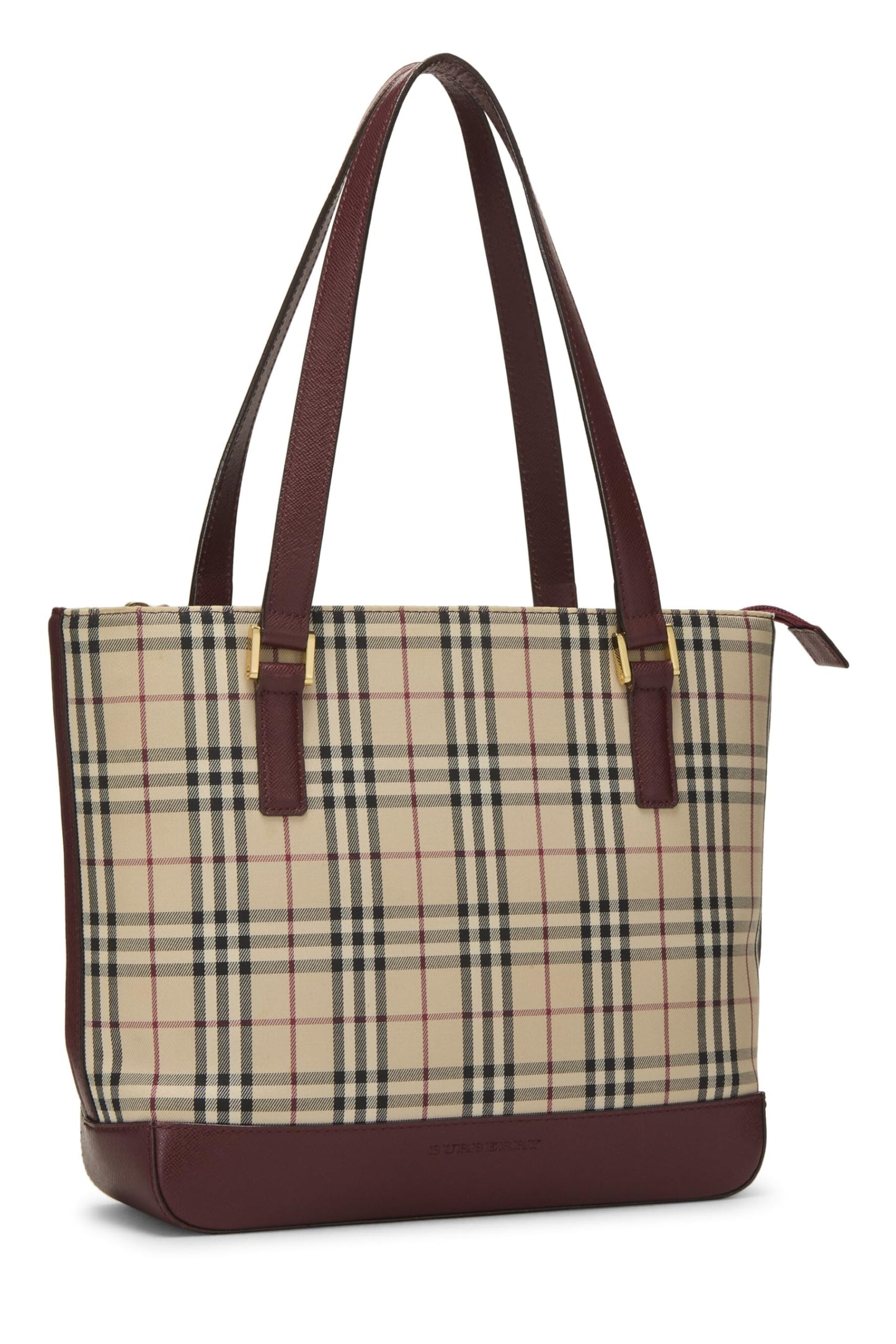 Burberry, petit sac fourre-tout zippé à carreaux bordeaux d'occasion, rouge