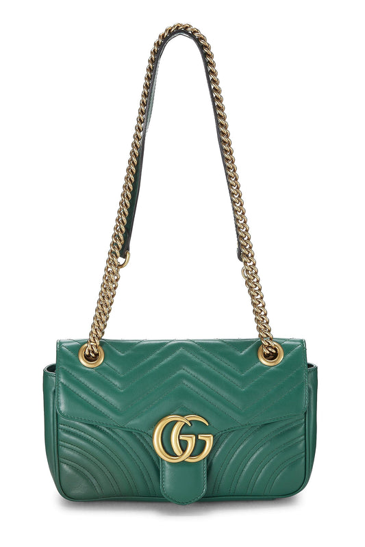 Gucci, sac à bandoulière GG Marmont en cuir vert d'occasion, petit modèle, vert